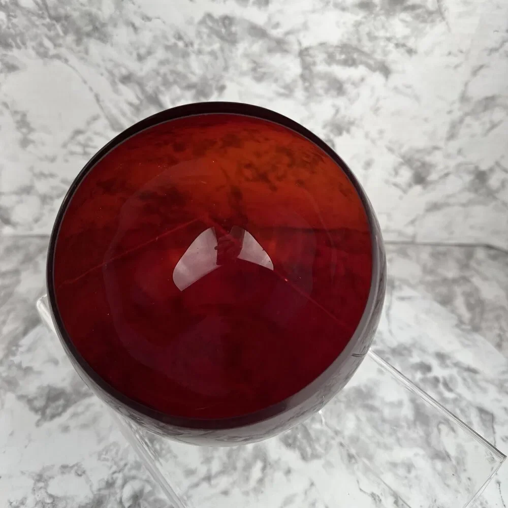 Vintage Ruby Red Glass Tilt Orb Ball Shape Angel Cut‎ Bowl Candy Dish